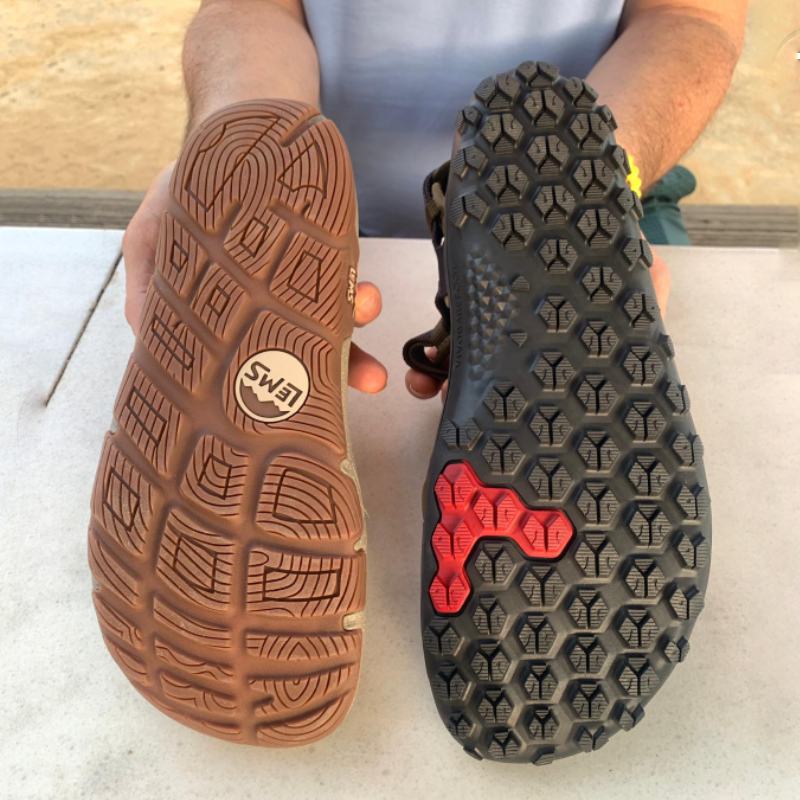 Sole comparison Vivobarefoot Tracker Ora and Lems Switchback